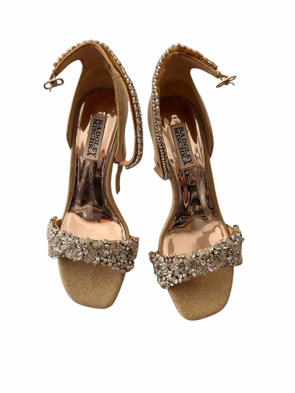 Badgley Mischka Gold Crystal-Embellished Open-Toe Heels